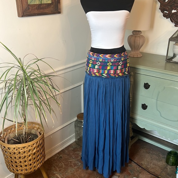 Free People Blue El Paso Embroidered X High Waist Maxi Skirt, Size SM - Picture 4 of 11